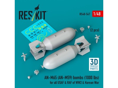 AN-M65 (AN-M59) bombs (2 pcs) (1000 lbs) for all USAF & RAF of WW2 & Korean War (3D Printed) 