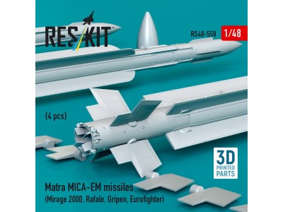 Matra MICA-EM missiles (4 pcs) (Mirage 2000, Rafale, Gripen, Eurofighter) (3D Printed) 