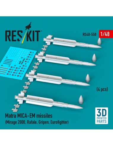 Matra MICA-EM missiles (4 pcs) (Mirage 2000, Rafale, Gripen, Eurofighter) (3D Printed) 