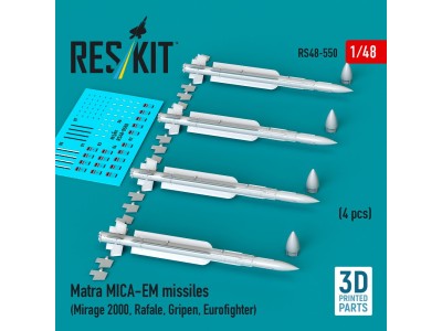 Matra MICA-EM missiles (4 pcs) (Mirage 2000, Rafale, Gripen, Eurofighter) (3D Printed) 