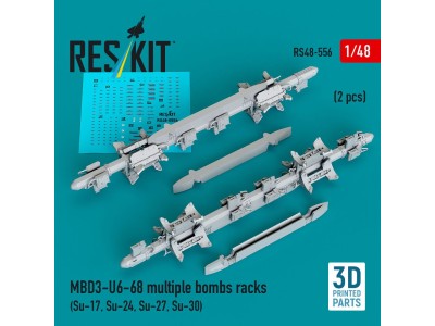 MBD3-U6-68 multiple bombs racks (2 pcs) (Su-17, Su-24, Su-27, Su-30) (3D Printed) 