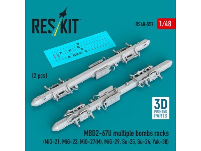 MBD2-67U multiple bombs racks (2 pcs) (MiG-21, MiG-23, MiG-27(?), MiG-29, Su-25, Su-24, Yak-38) (3D Printed) 