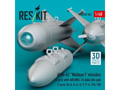 AGM-62 Walleye I missiles (2 pcs) with AN/AWG-16 data link pod (1 pcs) (A-4, A-6, A-7, F-4, F/A-18) (3D Printed) 