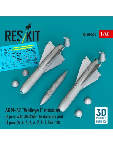 AGM-62 Walleye I missiles (2 pcs) with AN/AWG-16 data link pod (1 pcs) (A-4, A-6, A-7, F-4, F/A-18) (3D Printed) 