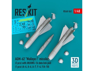 AGM-62 Walleye I missiles (2 pcs) with AN/AWG-16 data link pod (1 pcs) (A-4, A-6, A-7, F-4, F/A-18) (3D Printed) 