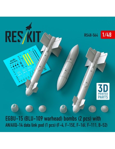 EGBU-15 (BLU-109 warhead) bombs (2 pcs) with AN/AXQ-14 data link pod (1 pcs) (F-4, F-15E, F-16I, F-111, B-52) (3D Printed) 