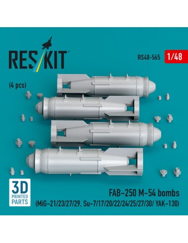 FAB-250 ?-54 bombs (4 pcs) (MiG-21/23/27/29, Su-7/17/20/22/24/25/27/30/ YAK-130) (3D Printed) 