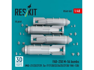 FAB-250 ?-54 bombs (4 pcs) (MiG-21/23/27/29, Su-7/17/20/22/24/25/27/30/ YAK-130) (3D Printed) 