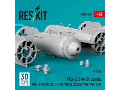 FAB-250 ?-54 bombs (4 pcs) (MiG-21/23/27/29, Su-7/17/20/22/24/25/27/30/ YAK-130) (3D Printed) 