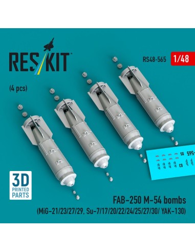 FAB-250 ?-54 bombs (4 pcs) (MiG-21/23/27/29, Su-7/17/20/22/24/25/27/30/ YAK-130) (3D Printed) 