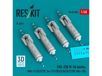 FAB-250 ?-54 bombs (4 pcs) (MiG-21/23/27/29, Su-7/17/20/22/24/25/27/30/ YAK-130) (3D Printed) 