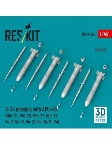 S-24 missiles with APU-68 (4 pcs) (MiG-21, MiG-23, MiG-27, MiG-29, Su-7, Su-17, Su-25, Su-24, Mi-24) (3D Printed) 