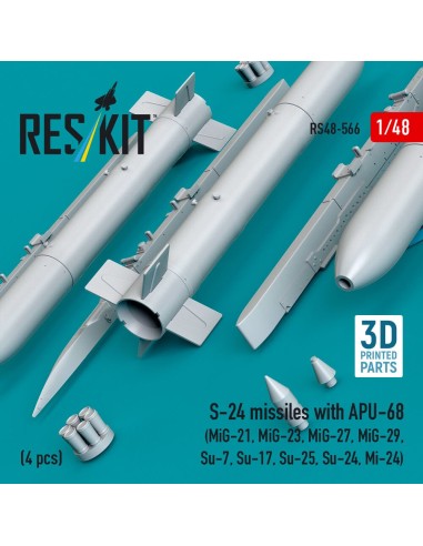 S-24 missiles with APU-68 (4 pcs) (MiG-21, MiG-23, MiG-27, MiG-29, Su-7, Su-17, Su-25, Su-24, Mi-24) (3D Printed) 