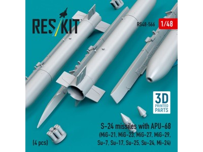 S-24 missiles with APU-68 (4 pcs) (MiG-21, MiG-23, MiG-27, MiG-29, Su-7, Su-17, Su-25, Su-24, Mi-24) (3D Printed) 