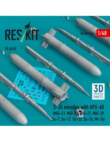 S-24 missiles with APU-68 (4 pcs) (MiG-21, MiG-23, MiG-27, MiG-29, Su-7, Su-17, Su-25, Su-24, Mi-24) (3D Printed) 