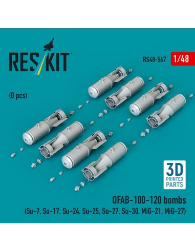 OFAB-100-120 bombs (8 pcs) (Su-7, Su-17, Su-24, Su-25, Su-27, Su-30, MiG-21, MiG-27) (3D Printed) 