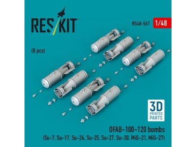 OFAB-100-120 bombs (8 pcs) (Su-7, Su-17, Su-24, Su-25, Su-27, Su-30, MiG-21, MiG-27) (3D Printed) 