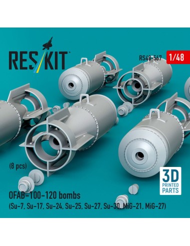 OFAB-100-120 bombs (8 pcs) (Su-7, Su-17, Su-24, Su-25, Su-27, Su-30, MiG-21, MiG-27) (3D Printed) 