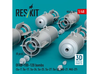 OFAB-100-120 bombs (8 pcs) (Su-7, Su-17, Su-24, Su-25, Su-27, Su-30, MiG-21, MiG-27) (3D Printed) 