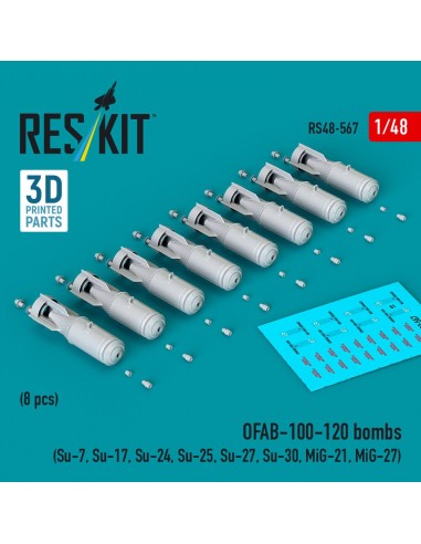 OFAB-100-120 bombs (8 pcs) (Su-7, Su-17, Su-24, Su-25, Su-27, Su-30, MiG-21, MiG-27) (3D Printed) 