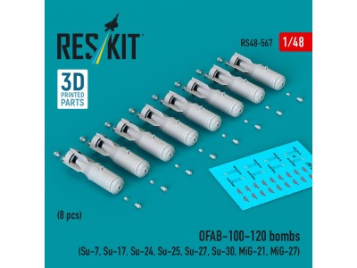 OFAB-100-120 bombs (8 pcs) (Su-7, Su-17, Su-24, Su-25, Su-27, Su-30, MiG-21, MiG-27) (3D Printed) 