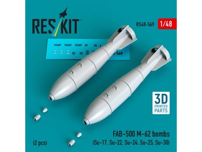 FAB-500 M-62 bombs (2 pcs) (Su-17, Su-22, Su-24, Su-25, Su-30) (3D Printed) 