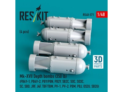 Mk-XVII Depth bombs (350 lb) (4 pcs) (PB4Y-1, PB4Y-2, PBY/PBN, PB2Y, SB2C, SOC, SO3C, SC, SBD, JRF, J4F, TBF/TBM, PV-1, PV-2, PB