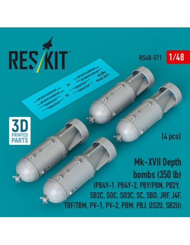 Mk-XVII Depth bombs (350 lb) (4 pcs) (PB4Y-1, PB4Y-2, PBY/PBN, PB2Y, SB2C, SOC, SO3C, SC, SBD, JRF, J4F, TBF/TBM, PV-1, PV-2, PB