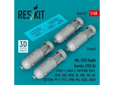 Mk-XVII Depth bombs (350 lb) (4 pcs) (PB4Y-1, PB4Y-2, PBY/PBN, PB2Y, SB2C, SOC, SO3C, SC, SBD, JRF, J4F, TBF/TBM, PV-1, PV-2, PB