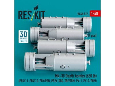 Mk-38 Depth bombs (650 lb) (4 pcs) (PB4Y-1, PB4Y-2, PBY/PBN, PB2Y, SBD, TBF/TBM, PV-1, PV-2, PBM) (3D Printed) 