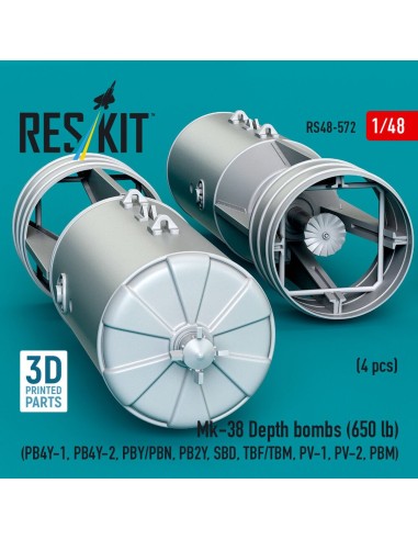 Mk-38 Depth bombs (650 lb) (4 pcs) (PB4Y-1, PB4Y-2, PBY/PBN, PB2Y, SBD, TBF/TBM, PV-1, PV-2, PBM) (3D Printed) 
