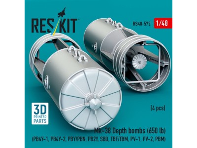 Mk-38 Depth bombs (650 lb) (4 pcs) (PB4Y-1, PB4Y-2, PBY/PBN, PB2Y, SBD, TBF/TBM, PV-1, PV-2, PBM) (3D Printed) 