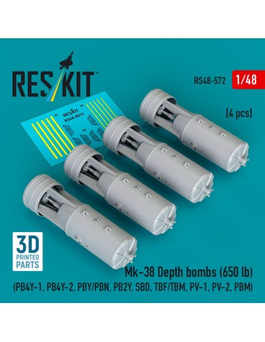 Mk-38 Depth bombs (650 lb) (4 pcs) (PB4Y-1, PB4Y-2, PBY/PBN, PB2Y, SBD, TBF/TBM, PV-1, PV-2, PBM) (3D Printed) 