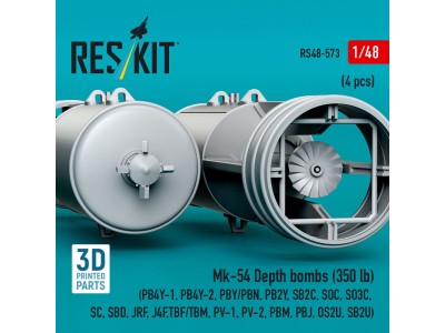 Mk-54 Depth bombs (350 lb) (4 pcs) (PB4Y-1, PB4Y-2, PBY/PBN, PB2Y, SB2C, SOC, SO3C, SC, SBD, JRF, J4F, TBF/TBM, PV-1, PV-2, PBM,