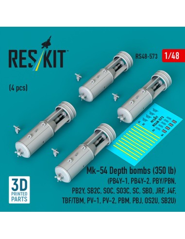 Mk-54 Depth bombs (350 lb) (4 pcs) (PB4Y-1, PB4Y-2, PBY/PBN, PB2Y, SB2C, SOC, SO3C, SC, SBD, JRF, J4F, TBF/TBM, PV-1, PV-2, PBM,