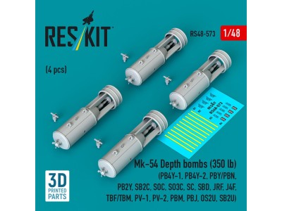 Mk-54 Depth bombs (350 lb) (4 pcs) (PB4Y-1, PB4Y-2, PBY/PBN, PB2Y, SB2C, SOC, SO3C, SC, SBD, JRF, J4F, TBF/TBM, PV-1, PV-2, PBM,