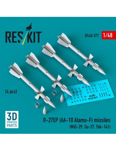 R-27EP (AA-10 Alamo-F) missiles (4 pcs) (MiG-29, Su-27, Yak-141) (3D Printed) 