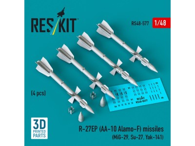 R-27EP (AA-10 Alamo-F) missiles (4 pcs) (MiG-29, Su-27, Yak-141) (3D Printed) 
