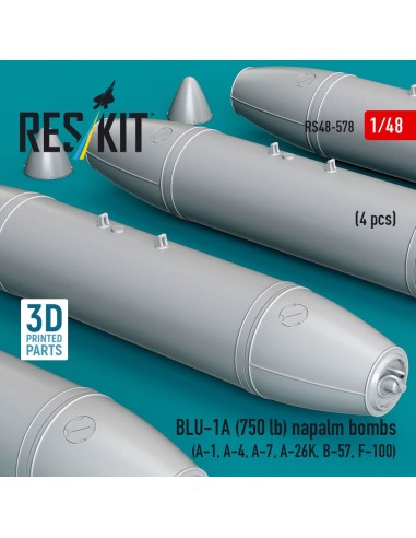BLU-1A (750 lb) napalm bombs (4 pcs) (A-1, A-4, A-7, A-26K, B-57, F-100) (3D Printed) 