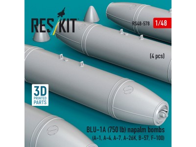 BLU-1A (750 lb) napalm bombs (4 pcs) (A-1, A-4, A-7, A-26K, B-57, F-100) (3D Printed) 