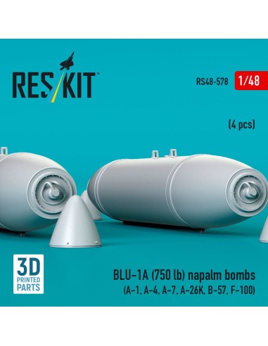 BLU-1A (750 lb) napalm bombs (4 pcs) (A-1, A-4, A-7, A-26K, B-57, F-100) (3D Printed) 
