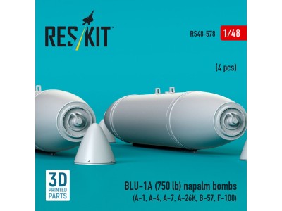 BLU-1A (750 lb) napalm bombs (4 pcs) (A-1, A-4, A-7, A-26K, B-57, F-100) (3D Printed) 
