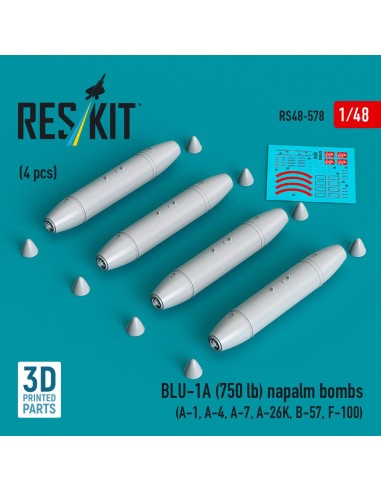 BLU-1A (750 lb) napalm bombs (4 pcs) (A-1, A-4, A-7, A-26K, B-57, F-100) (3D Printed) 