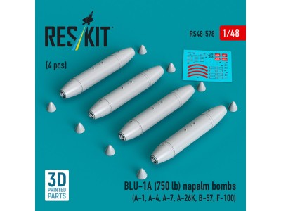 BLU-1A (750 lb) napalm bombs (4 pcs) (A-1, A-4, A-7, A-26K, B-57, F-100) (3D Printed) 