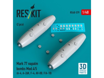 Mark 77 napalm bombs Mod.4/5 (2pcs) (A-4, A-26K, F-4, AV-8B, F/A-18) (3D Printed) 