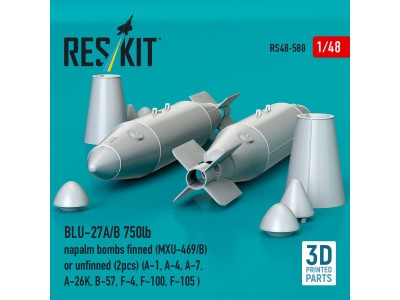 BLU-27A/B 750lb napalm bombs finned (MXU-469/B) or unfinned (2pcs) (A-1, A-4, A-7, A-26K, B-57, F-4, F-100, F-105 ) (3D Printed)
