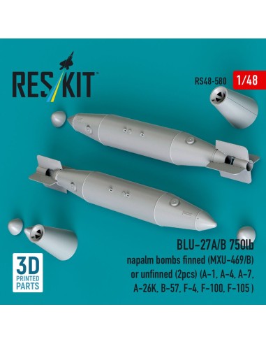BLU-27A/B 750lb napalm bombs finned (MXU-469/B) or unfinned (2pcs) (A-1, A-4, A-7, A-26K, B-57, F-4, F-100, F-105 ) (3D Printed)