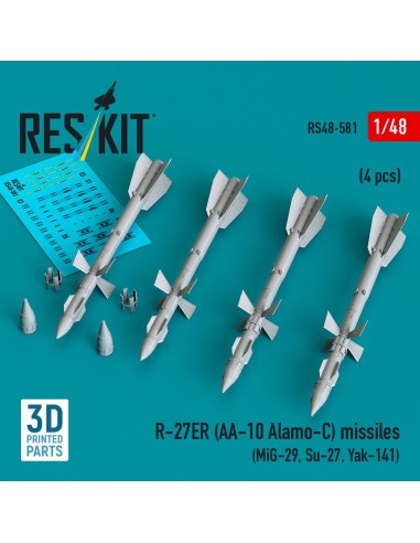 R-27ER (AA-10 Alamo-C) missiles (4 pcs) (MiG-29, Su-27, Yak-141) (3D Printed) 