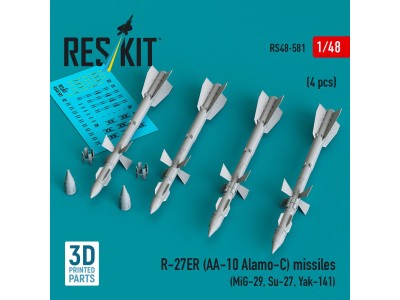 R-27ER (AA-10 Alamo-C) missiles (4 pcs) (MiG-29, Su-27, Yak-141) (3D Printed) 