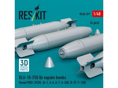 BLU-1B (750 lb) napalm bombs finned MXU-393/B (4 pcs) (A-1, A-4, A-7, A-26K, B-57, F-100) (3D Printed) 